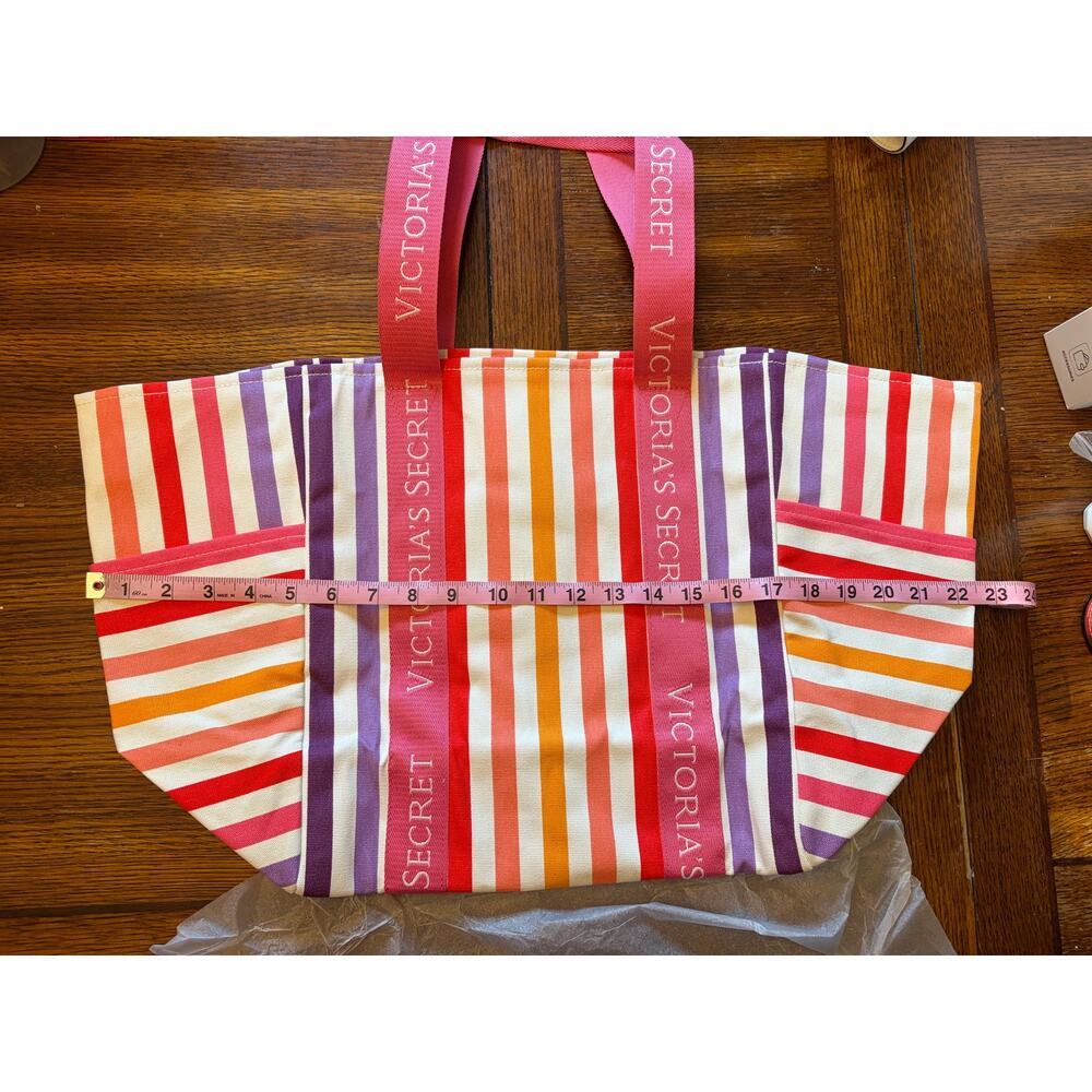 NWT Victoria's Secret Multicolor Striped Canvas Beach Tote Bag Large Summer - Picture 5 of 10